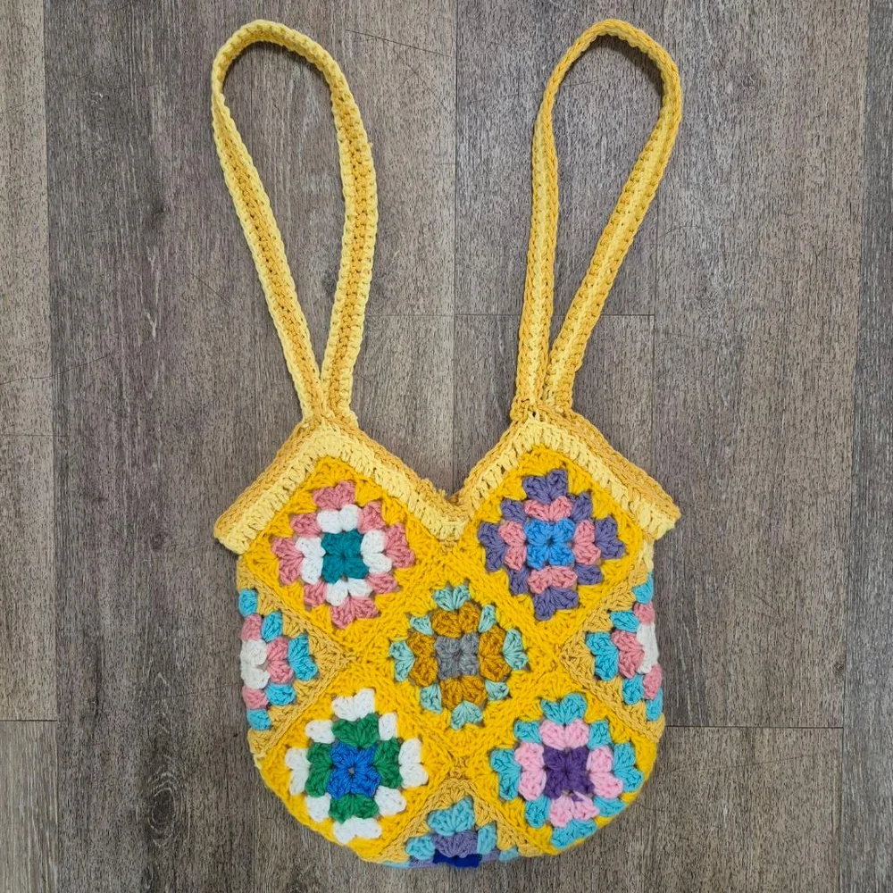 Crochet Tote Bag One Size Yellow Multi-color‎